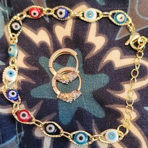 Brand NEW! Gold Plated "Evil Eye" Bracelet & Cubic Zirconia Huggie Hoop Earrings